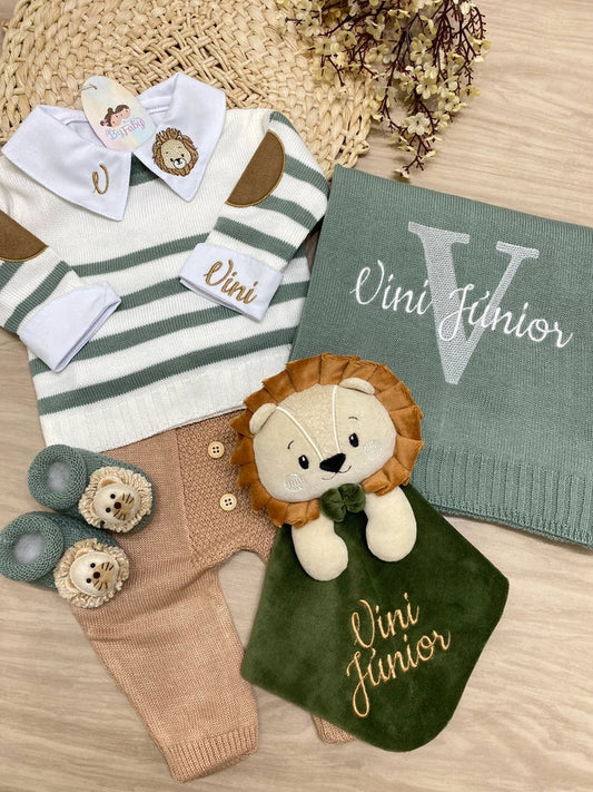Kit Saída Maternidade Personalizável Verde Maré Completa - Personalize Com o Nome do Seu Príncipe
