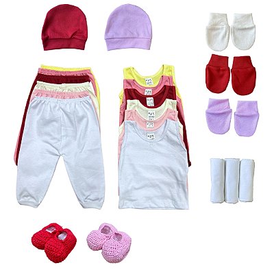 Kit 30 Peças Enxoval de Bebê em Algodão com Sapatinhos