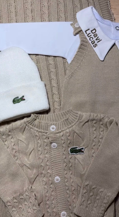 Kit Saída Maternidade Personalizável Completa Masculina Lacoste marrom | Personalize Com o nome do seu bebê