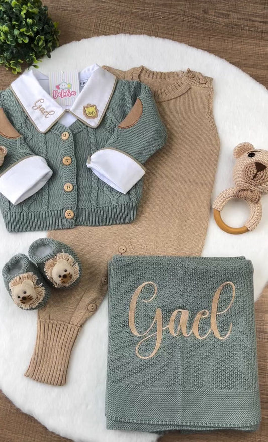 Kit Saída Maternidade Personalizável Completa Masculina Gael| Personalize Com o nome do seu Bebê