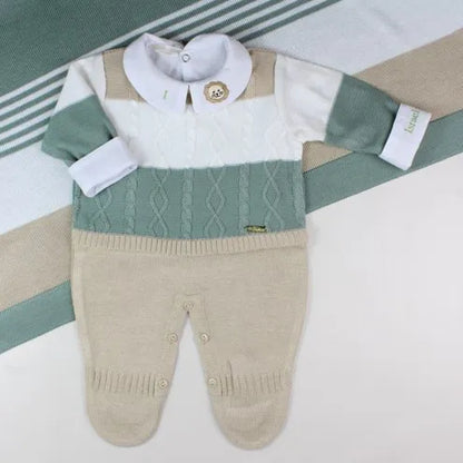 Saída De Maternidade Masculina Bebê Tricô 5 Peças Felipe - ACOMPANHA BODY PERSONALIZADO                                                                        Verde Maré